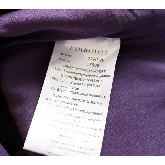 Emilio Pucci Purple Wool Blend Black Mesh Cutout Sheath Dress Size US 4 - Picture 3 of 8